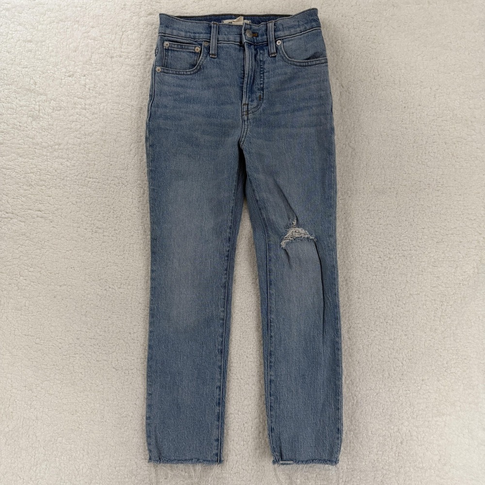 Madewell The Perfect Vintage Jeans‎ Womens 23P Blue High Rise Distressed Raw Hem